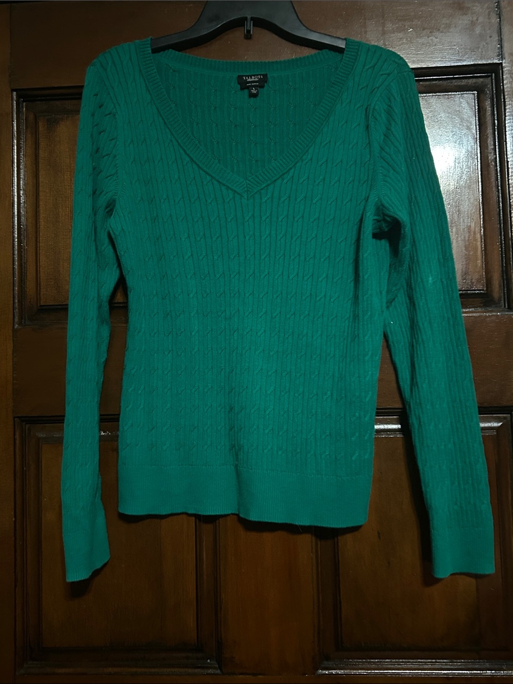 Talbots Emerald Green Cable V-Neck Sweater